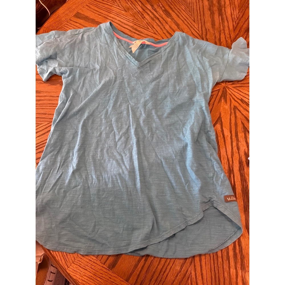 Matilda Jane Womens XS Light Blue Cotton Slub V-Neck High-Low T-Shirt